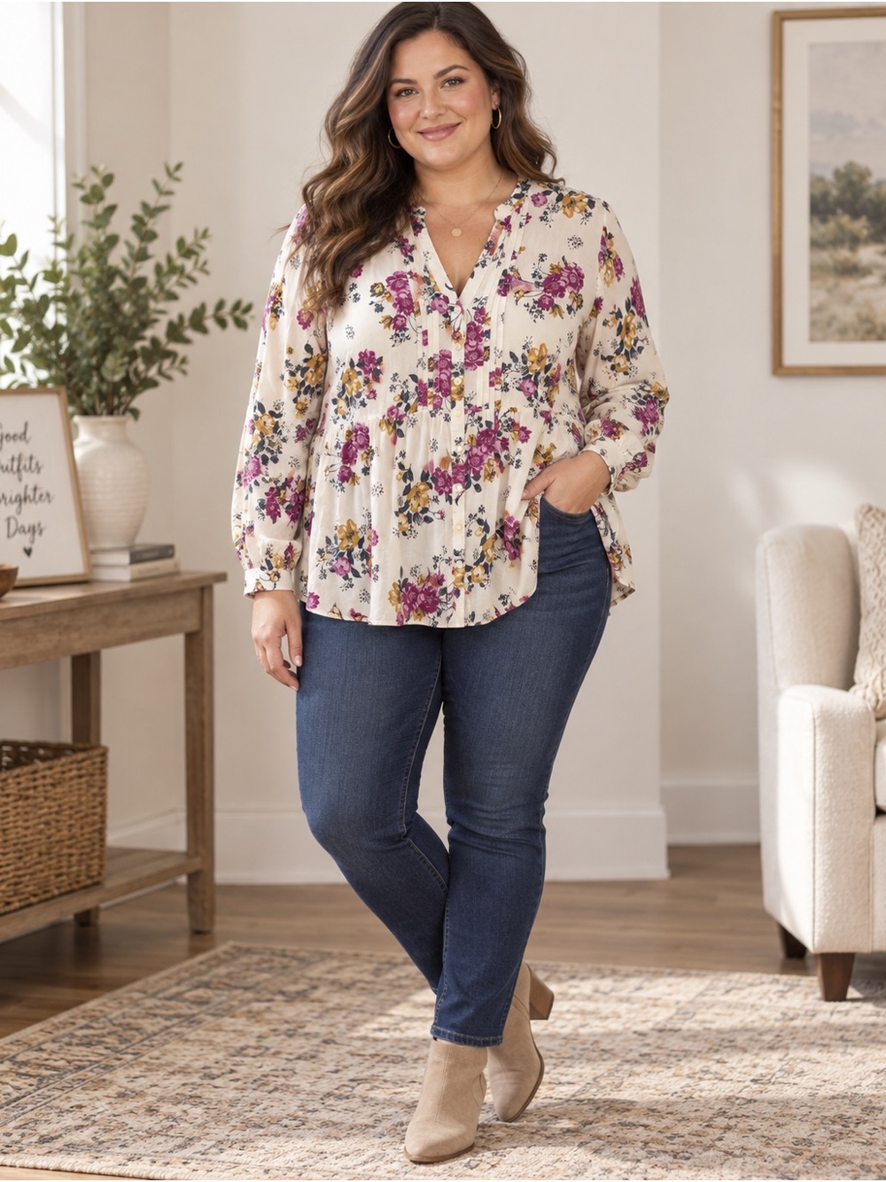 Torrid Size 2 Floral Babydoll Blouse Ivory Rayon Stretch Cottagecore Romantic
